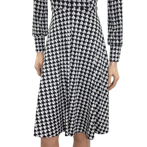 Vintage LANVIN Black & White Sailboat Print Shirt Dress Small - Picture 5 of 8